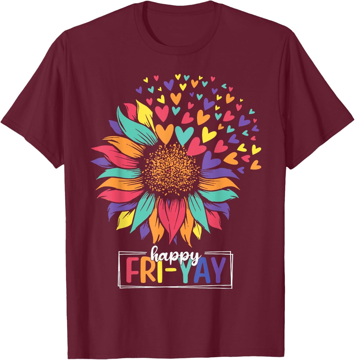 Sunflower Happy Fri-Yay Teacher Friday T-Shirt - T-Shirt | Maroon