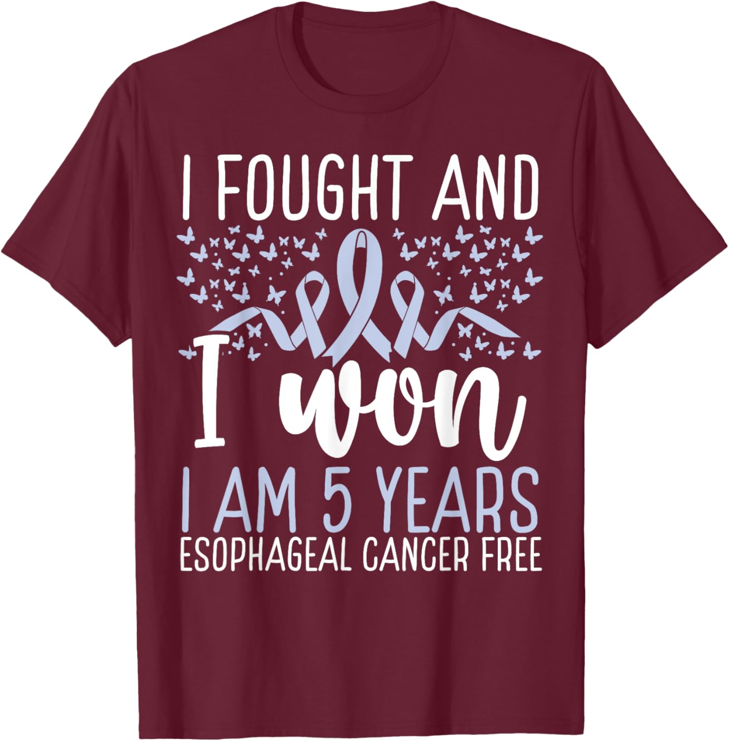 5 Years Cancer Free Survivor Esophageal Cancer Awareness T-Shirt - T-Shirt | Maroon