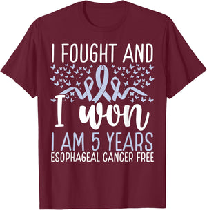 5 Years Cancer Free Survivor Esophageal Cancer Awareness T-Shirt - T-Shirt | Maroon