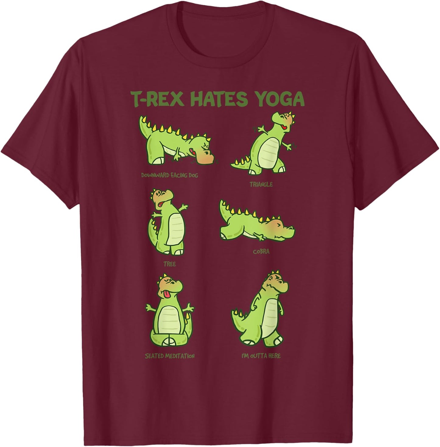 T-Rex Yoga Poses Dinosaur Mindfulness Meditation Dino Meme T-Shirt - T-Shirt | Maroon