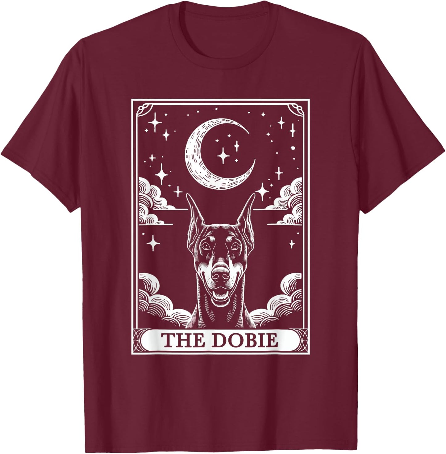 Tarot Card Vintage Crescent Moon Doberman Pinscher Dog Mom T-Shirt - T-Shirt | Maroon