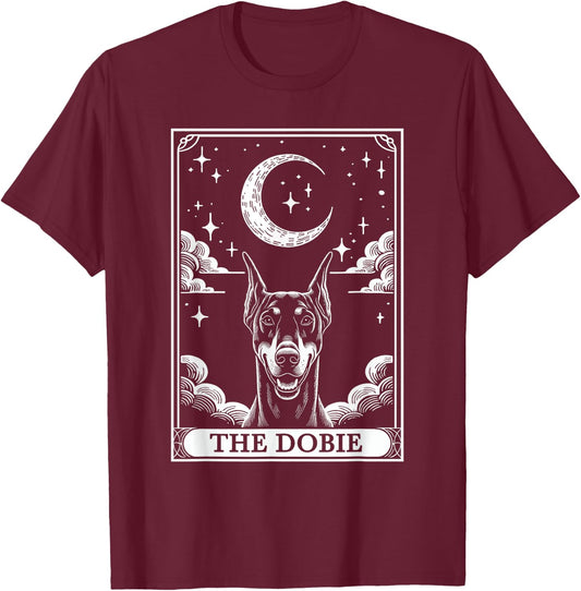 Tarot Card Vintage Crescent Moon Doberman Pinscher Dog Mom T-Shirt - T-Shirt | Maroon
