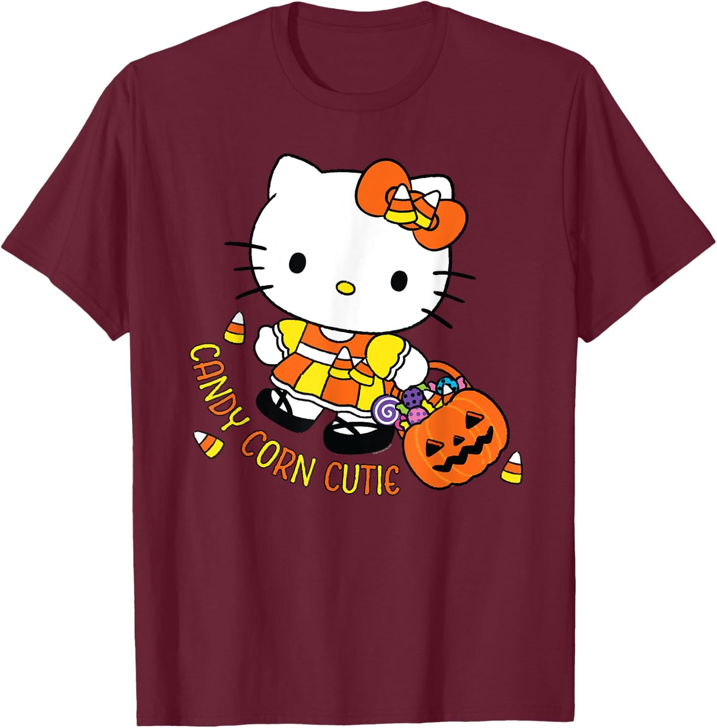 Hello Kitty Candy Corn Cutie Halloween T-Shirt - T-Shirt | Maroon