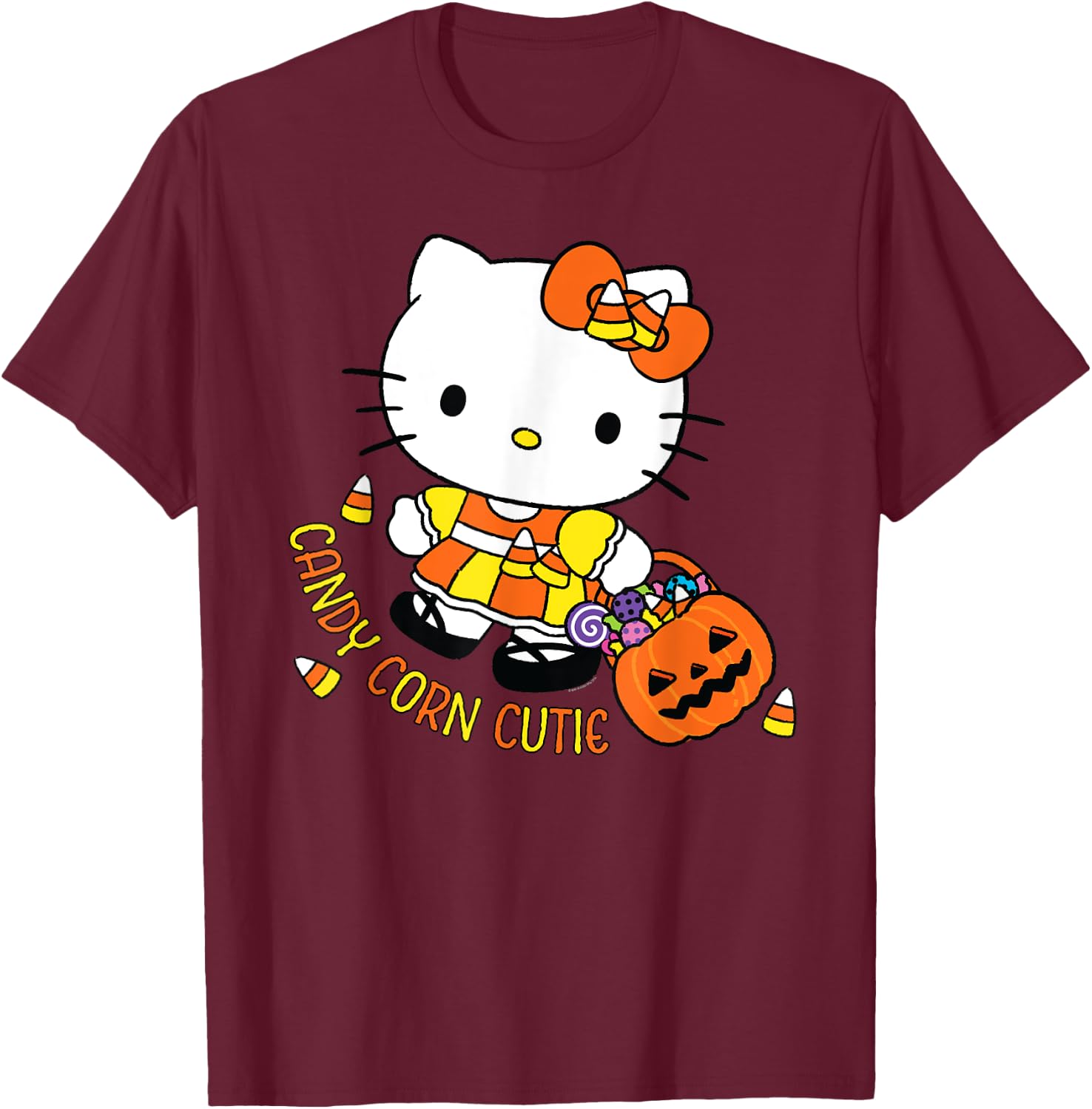 Hello Kitty Candy Corn Cutie Halloween T-Shirt - T-Shirt | Maroon