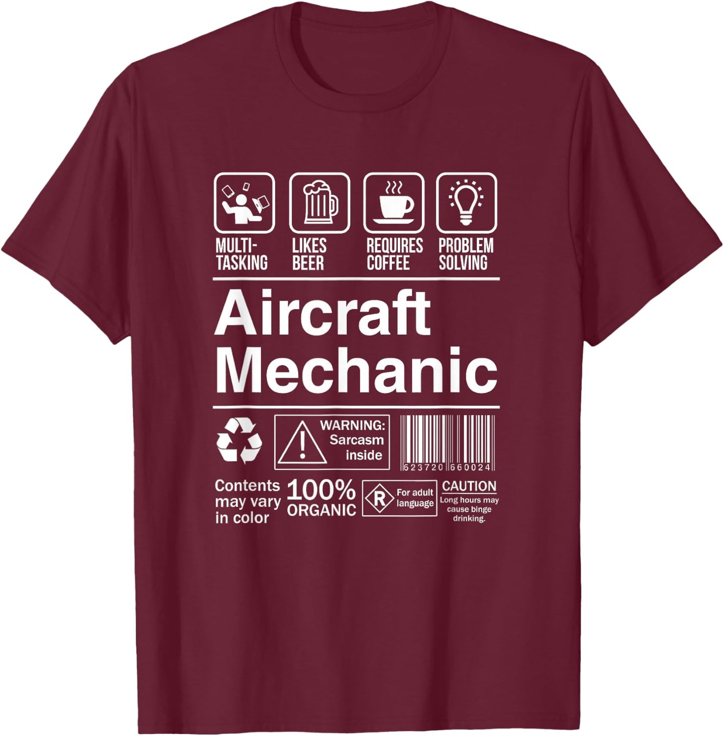 Aircraft Mechanic Product Label Funny Gift T-Shirt - T-Shirt | Maroon