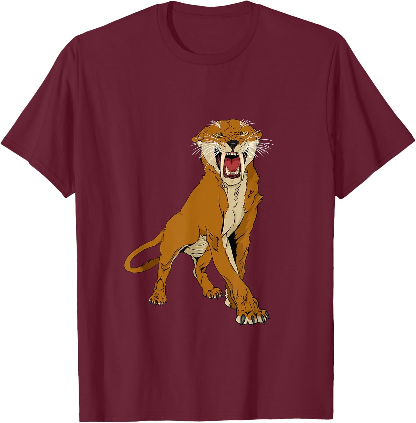 Saber Toothed Cat Head Gift Saber Toothed Tiger Lovers T-Shirt - T-Shirt | Maroon