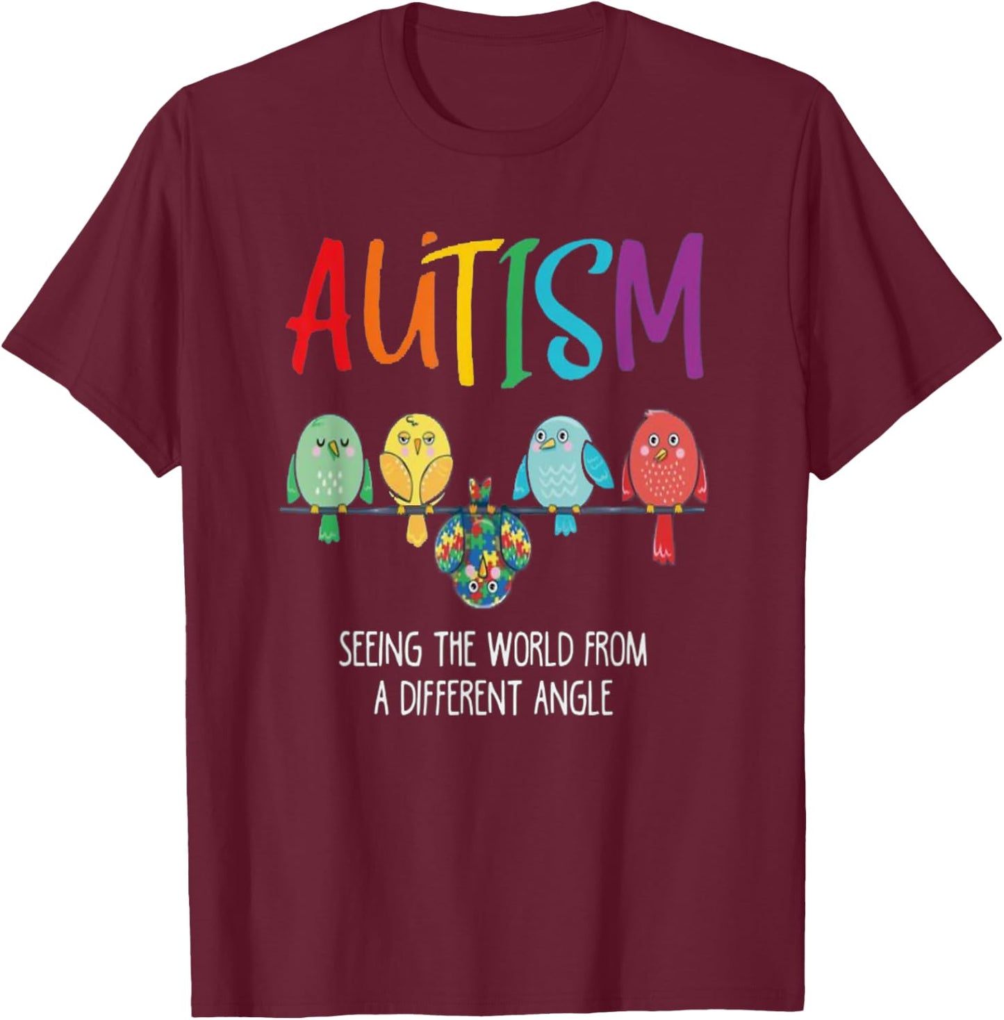 Autism Awareness Cute Owl Color Puzzles autism kids T-Shirt - T-Shirt | Maroon