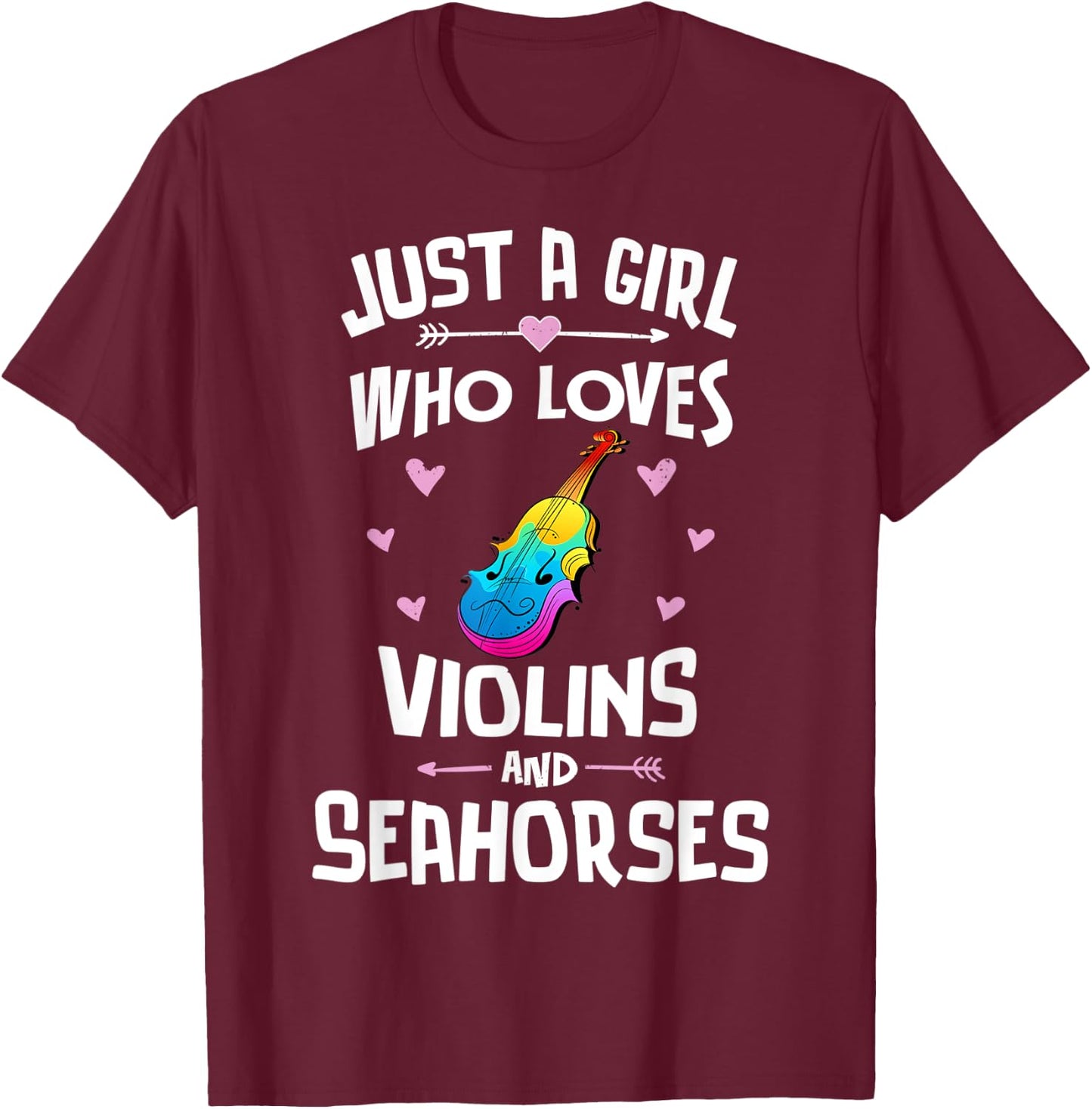 Violins And Seahorses Gifts for Girls Women T-Shirt - T-Shirt | Maroon
