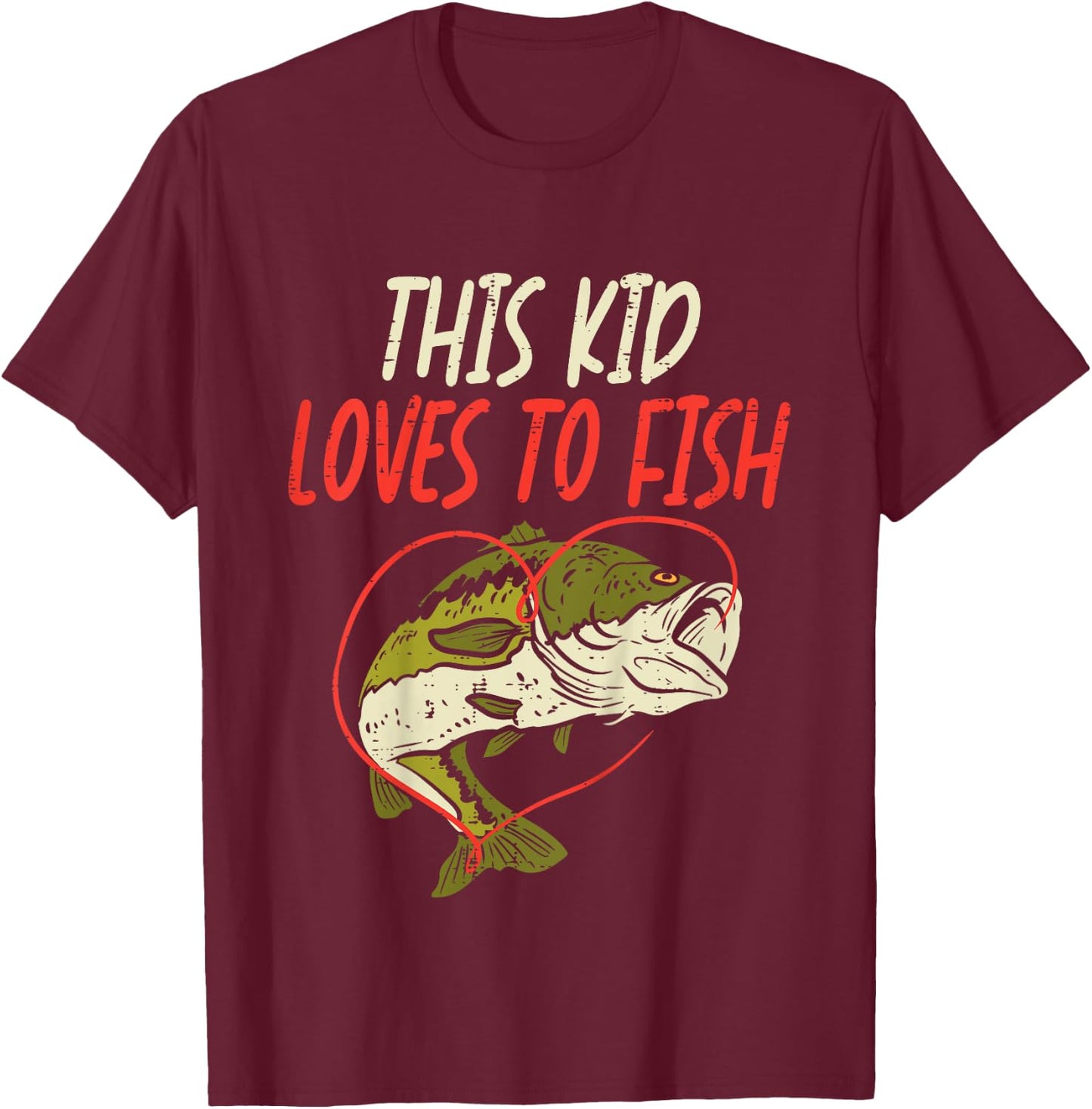 This Kid Loves To Fish Bass Fishing Family Matching Gift T-Shirt - T-Shirt | Maroon