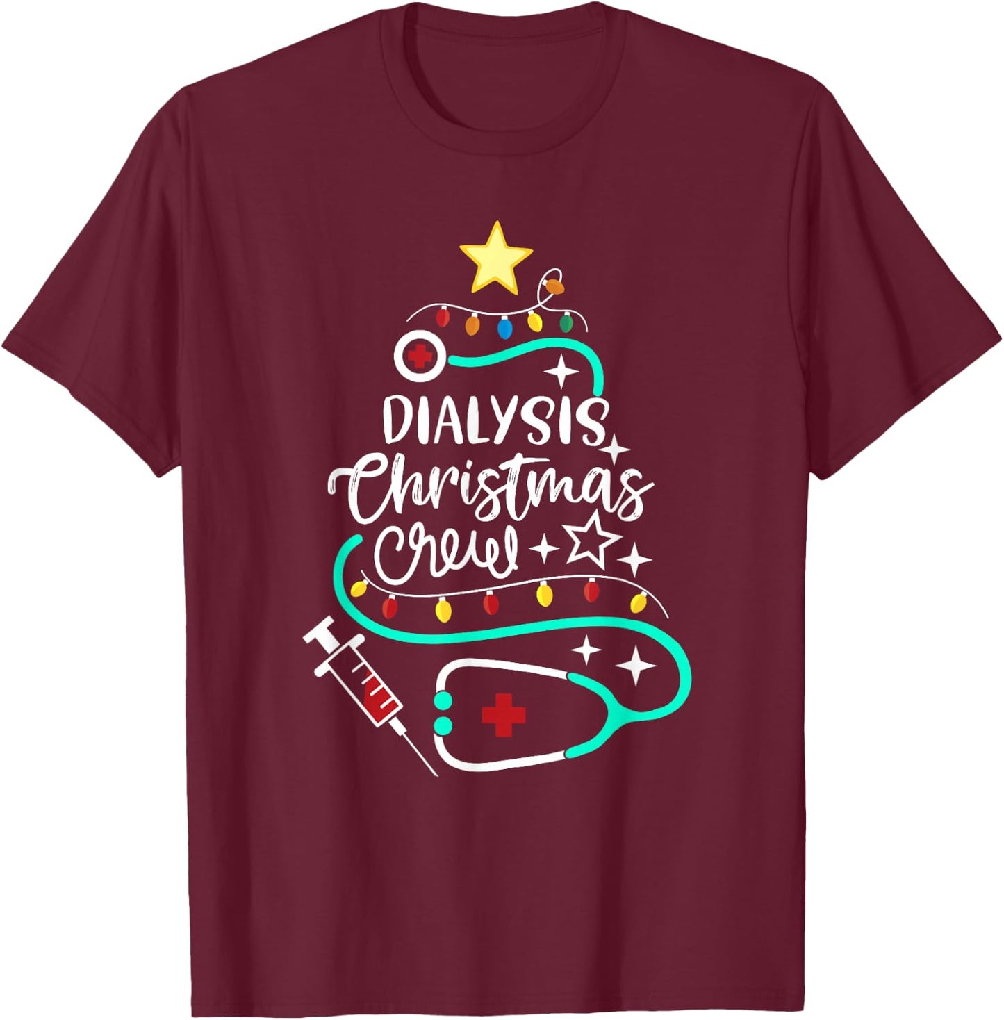 Dialysis Christmas Crew Dialysis Nurse Nephrology Technician T-Shirt - T-Shirt | Maroon