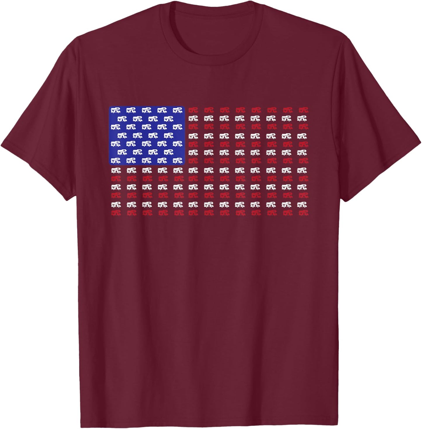 Vintage RV American Flag | USA Motorhome Owner Gift T-Shirt - T-Shirt | Maroon