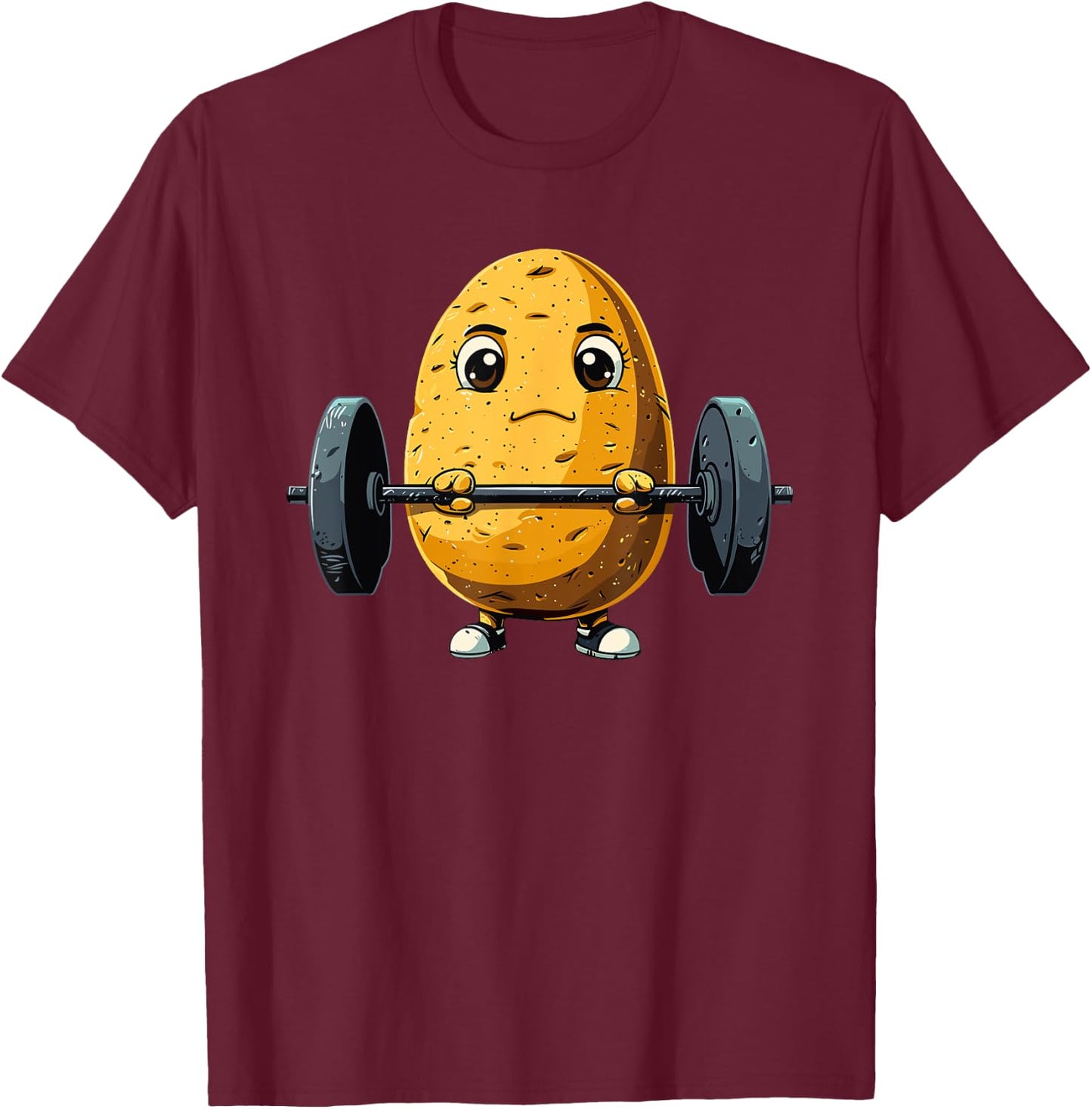 Potato Weightlifting Barbell Workout Potatoes Weightlifter T-Shirt - T-Shirt | Maroon