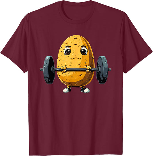 Potato Weightlifting Barbell Workout Potatoes Weightlifter T-Shirt - T-Shirt | Maroon