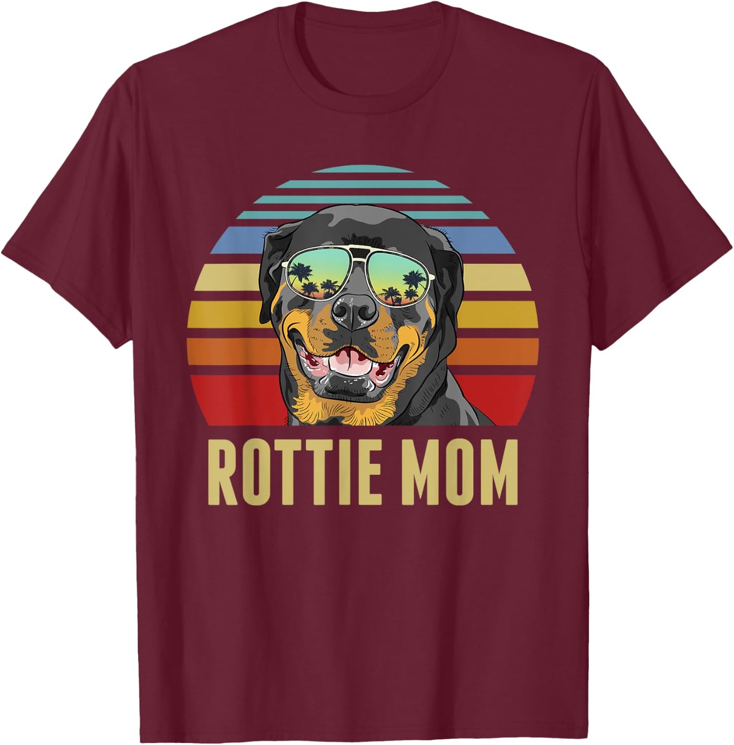 Rottie Mom Rottweiler Dog Vintage Retro Sunset Beach Vibe T-Shirt - T-Shirt | Maroon