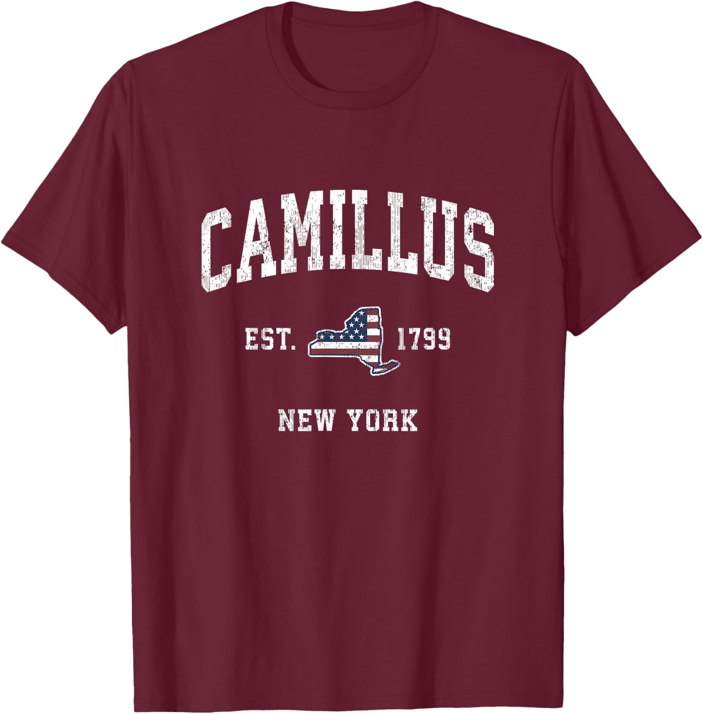 Camillus New York NY Vintage American Flag Sports Design T-Shirt - T-Shirt | Maroon