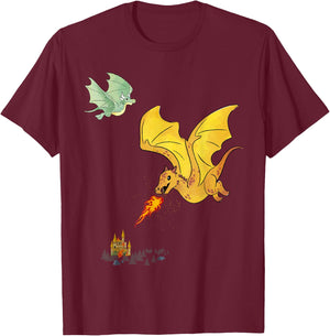Flying Dragons & Flames Lizard Wyverns T-Shirt - T-Shirt | Maroon