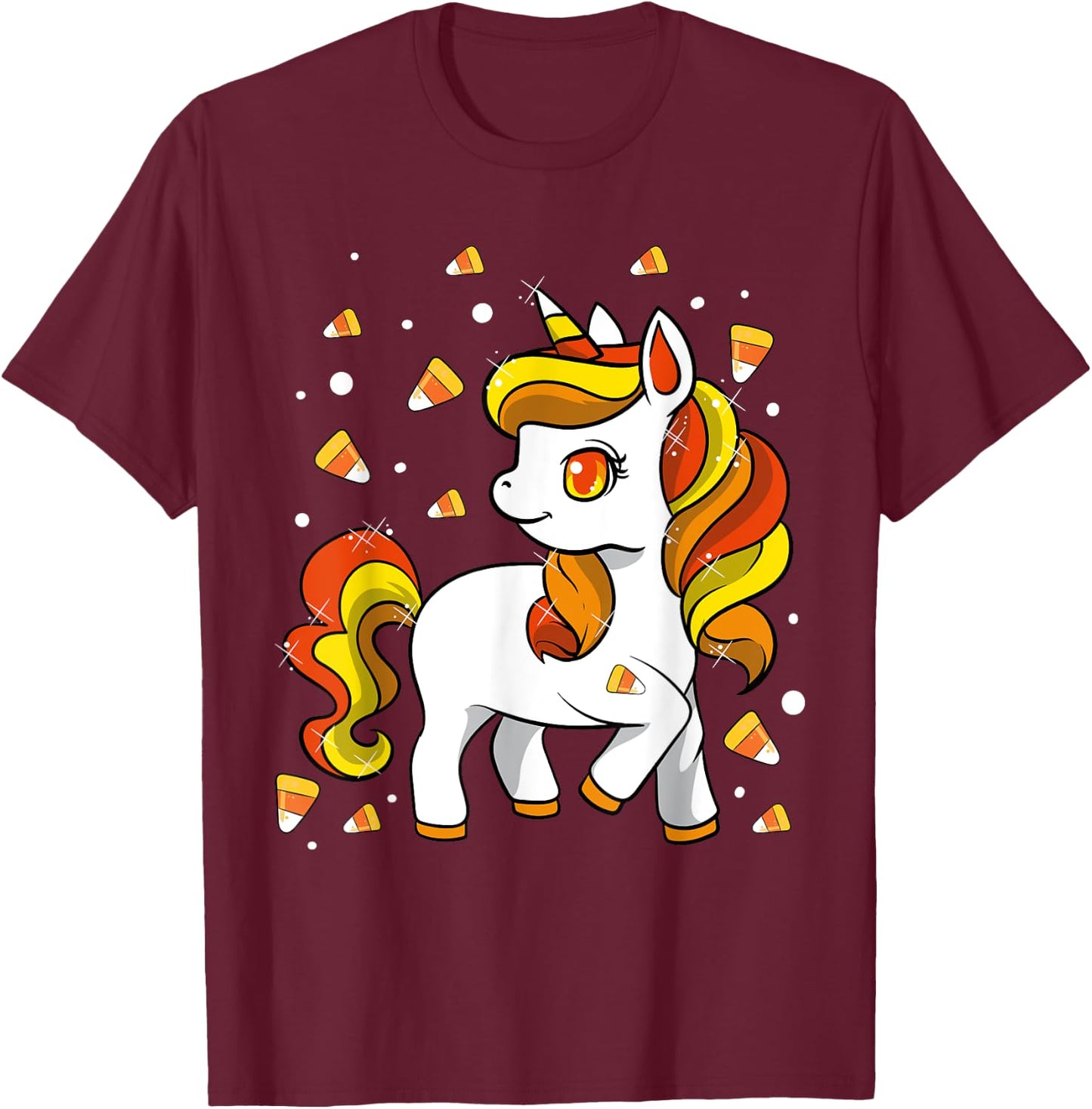 Kids Unicorn Candy Corn Shirt Girls Halloween T-Shirt - T-Shirt | Maroon