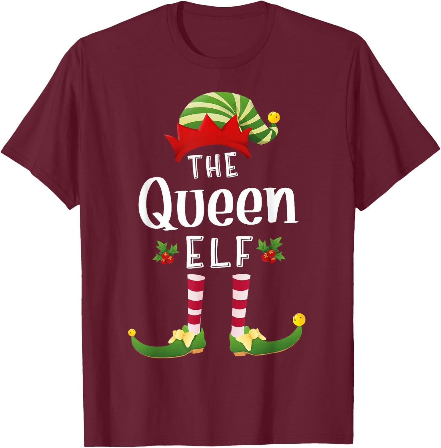 Queen Christmas Elf Matching Pajama X-Mas Party T-Shirt - T-Shirt | Maroon