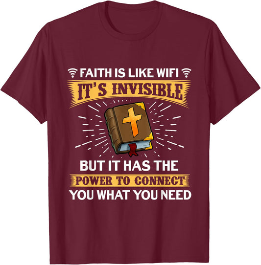 Faith Is Like Wifi - Funny Christian Saying Pastoral T-Shirt - T-Shirt | Maroon