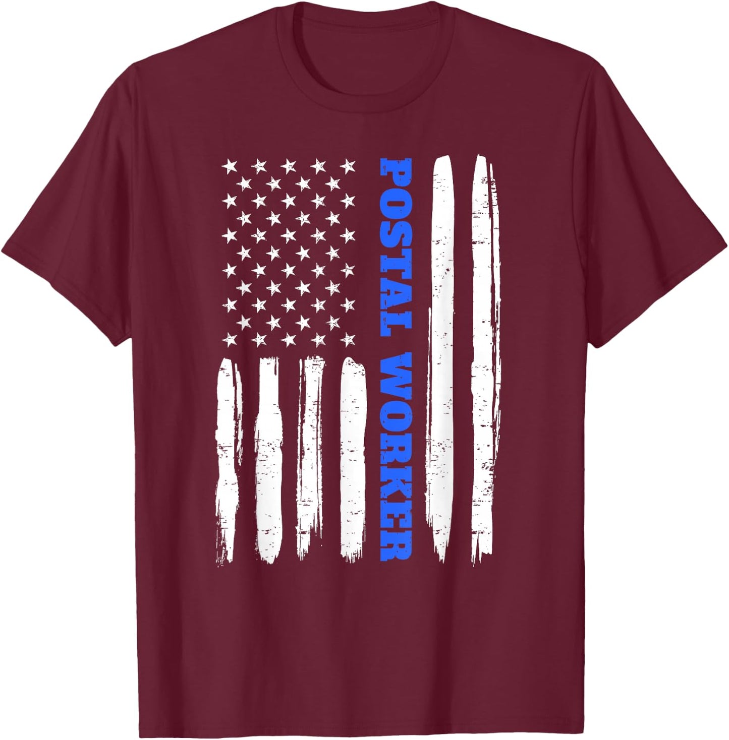 Patriotic Postal Worker American Flag Stars Stripes Postman T-Shirt - T-Shirt | Maroon