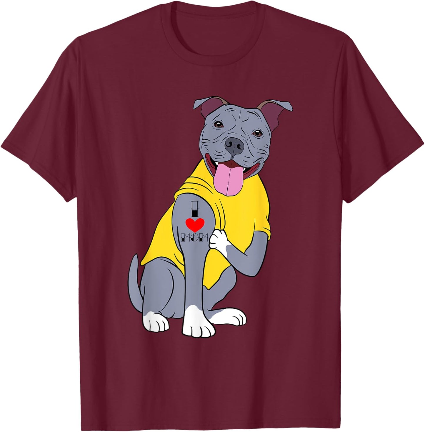 I Love Mom Mommy Mother's Day Collection Pitbull Dog T-Shirt - T-Shirt | Maroon