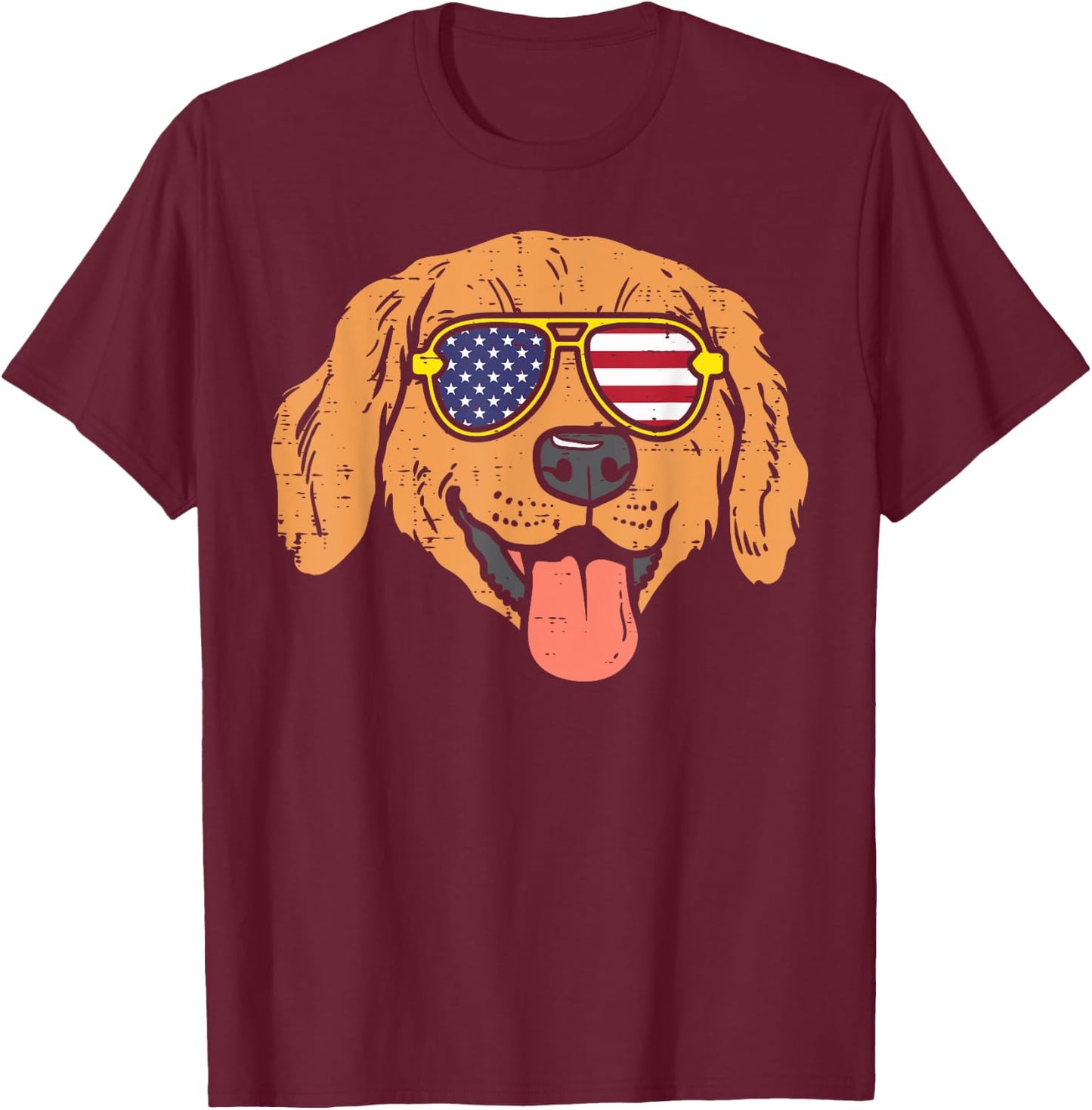Golden Retriever American USA Flag 4th Of July Fourth Dog Women Kids Men T-Shirt - T-Shirt | Maroon