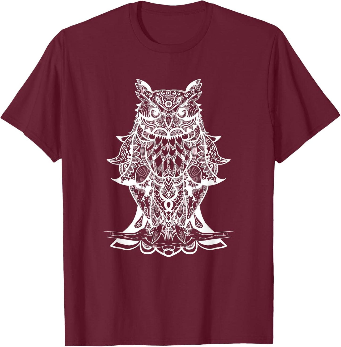 Geometric Owl - Sacred Geometric Mandala Animal T-Shirt - T-Shirt | Maroon