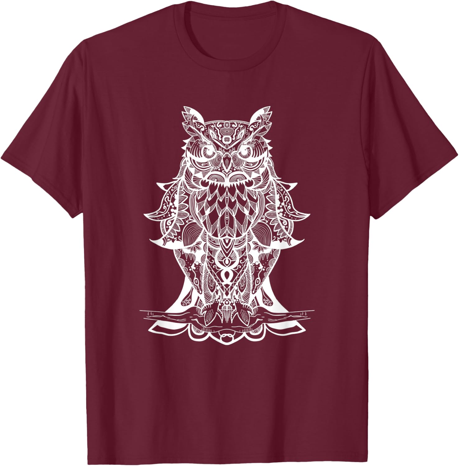 Geometric Owl - Sacred Geometric Mandala Animal T-Shirt - T-Shirt | Maroon