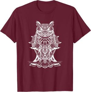 Geometric Owl - Sacred Geometric Mandala Animal T-Shirt - T-Shirt | Maroon