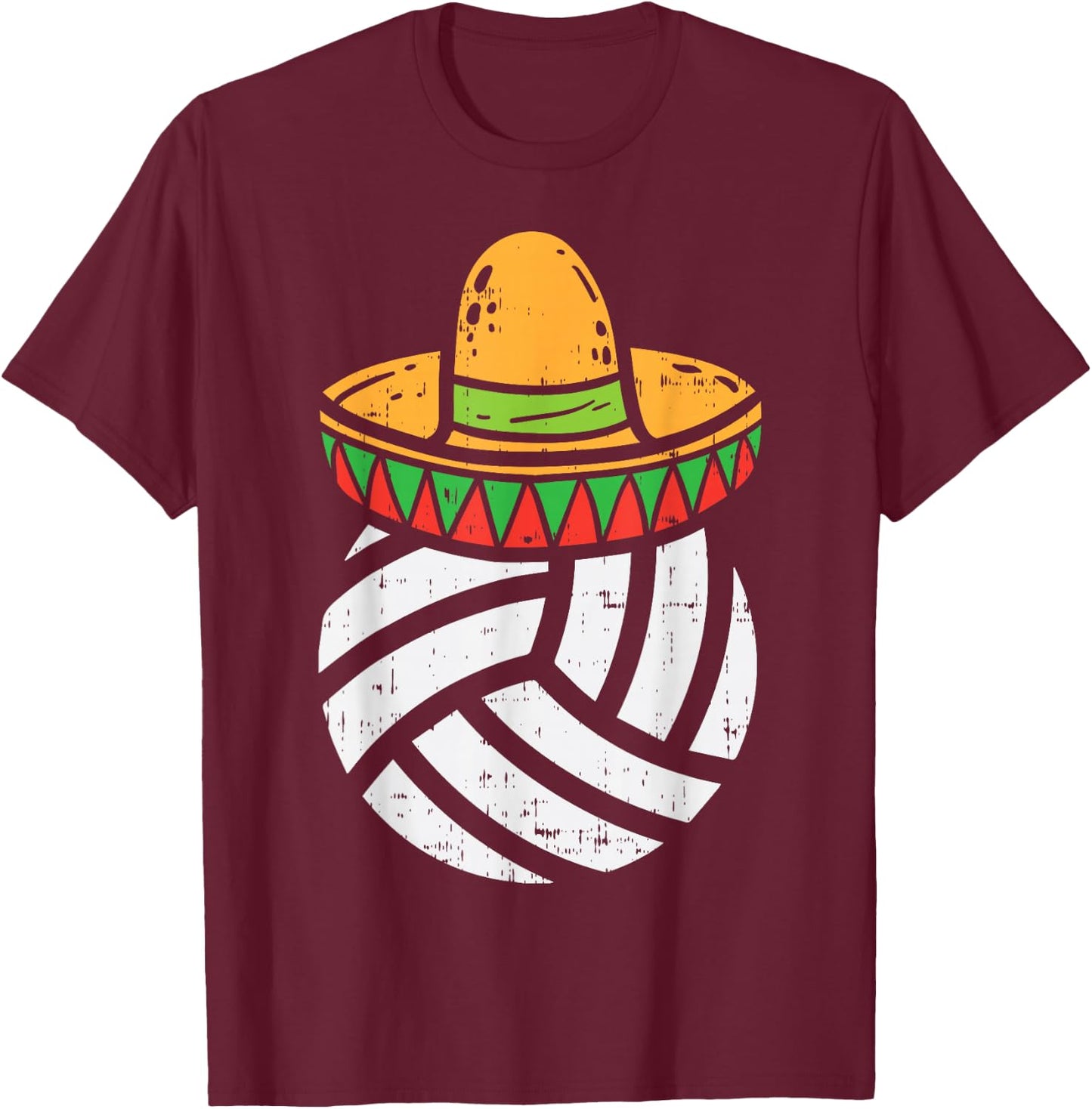 Volleyball Sombrero Cinco De Mayo Fiesta Sport Mexican T-Shirt - T-Shirt | Maroon