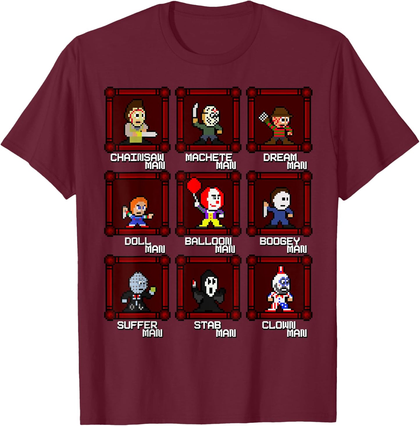 Choose Your Slasher 8-Bit Retro Horror Game T-Shirt - T-Shirt | Maroon