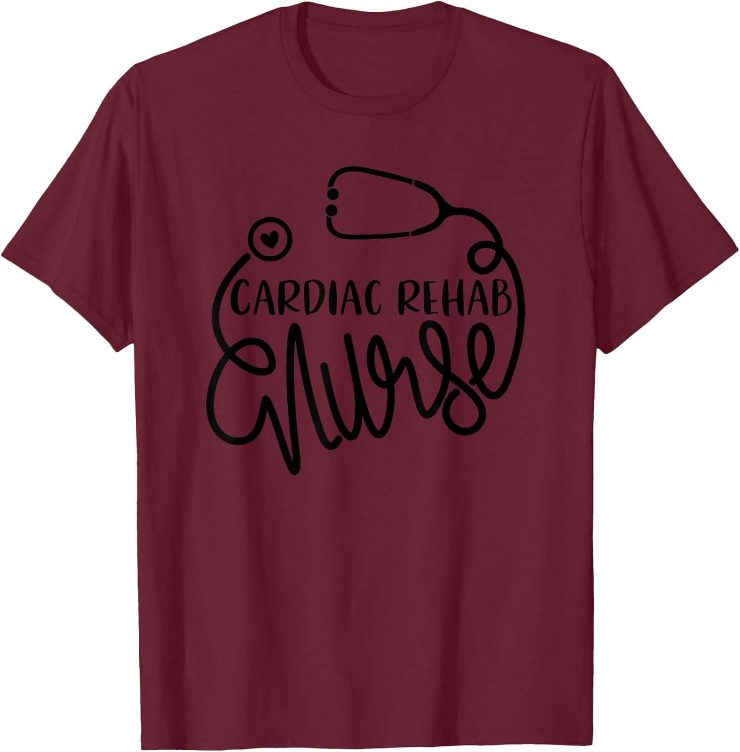 Rehabilitation Medical Department - JoinHealthcare Cardiac Rehab Nurse - -Adults - Grey - Small - Short Sleeve - Modern - Stethoscope Design T-Shirt - T-Shirt | Maroon