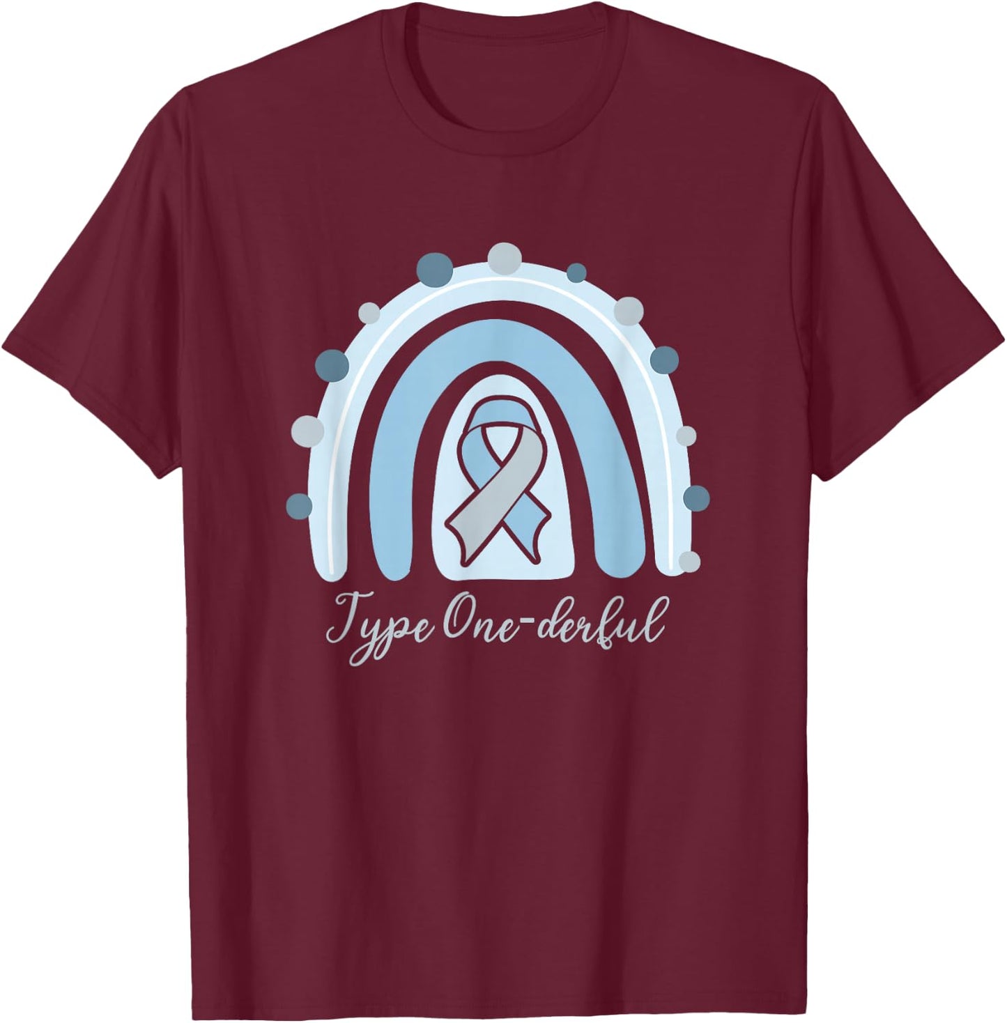 Type 1 Diabetes T1D Awareness One-Derful Nordic Rainbow Gift T-Shirt - T-Shirt | Maroon