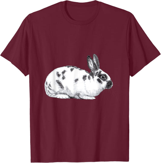 Cute English Spotted Bunny Rabbit Drawing T-Shirt - T-Shirt | Maroon