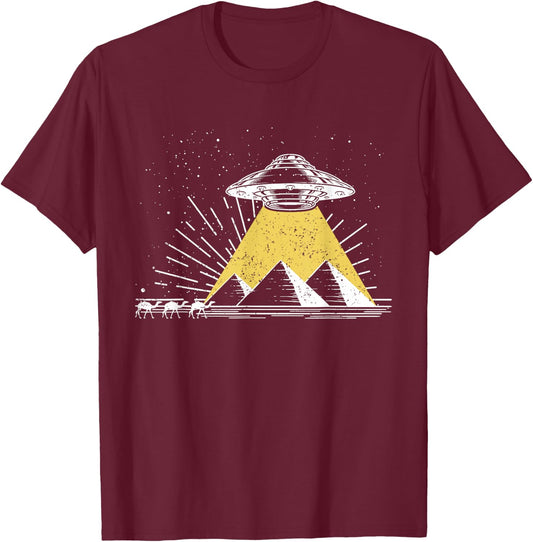 Science Fiction Universe Space Egypt Pyramids UFO T-Shirt - T-Shirt | Maroon