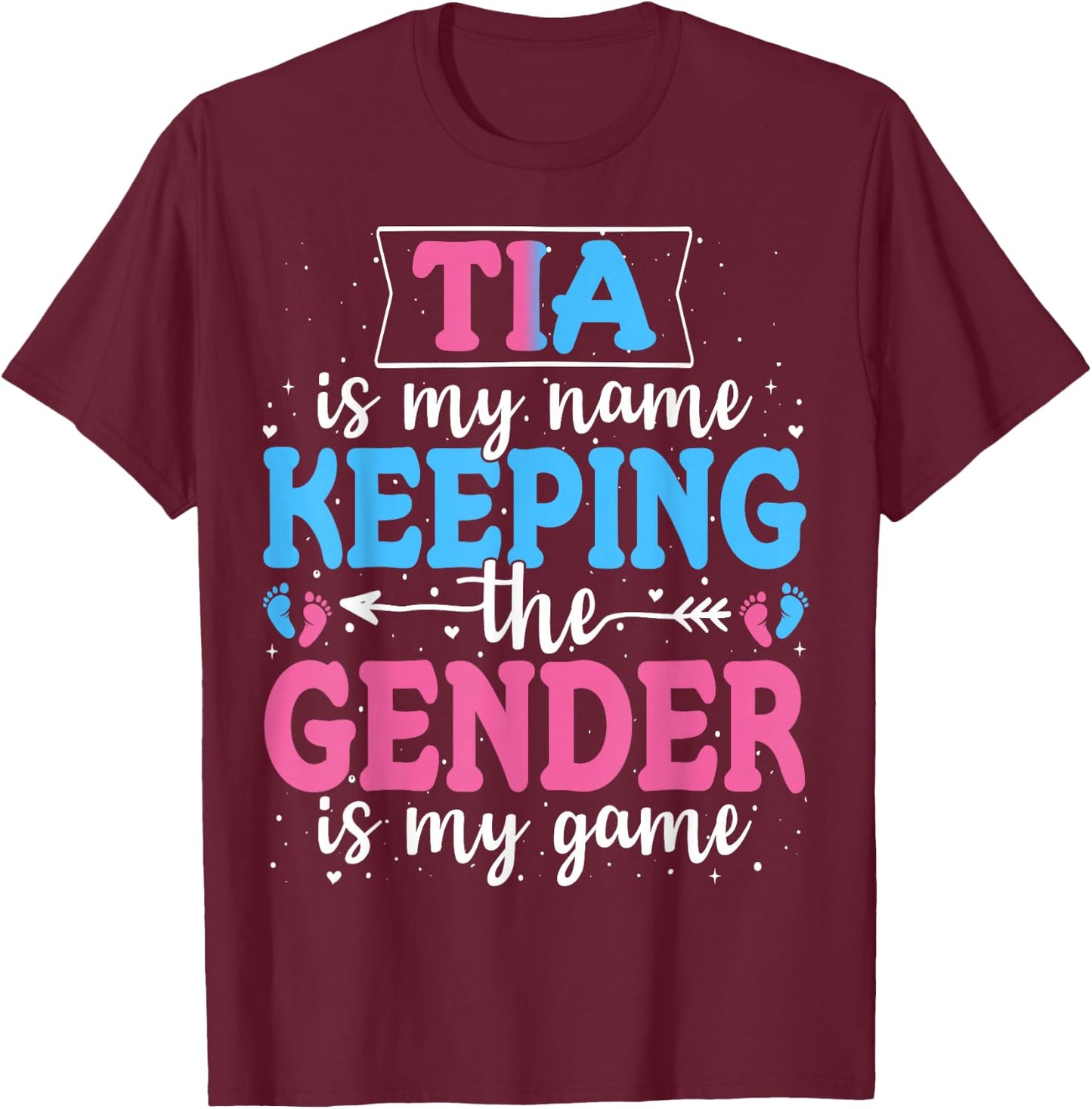 Keeper Of The Gender Tia Baby Announcement Family Party T-Shirt - T-Shirt | Maroon