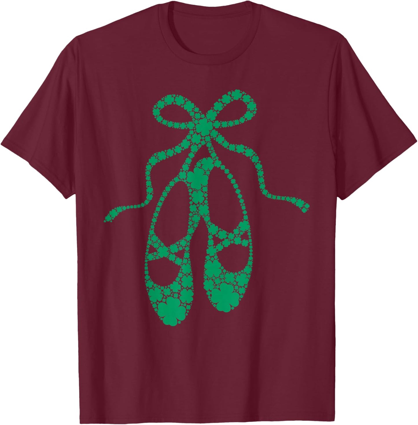 Ballerina Dance Shoes Shamrock Clovers St Patricks Day Girls T-Shirt - T-Shirt | Maroon