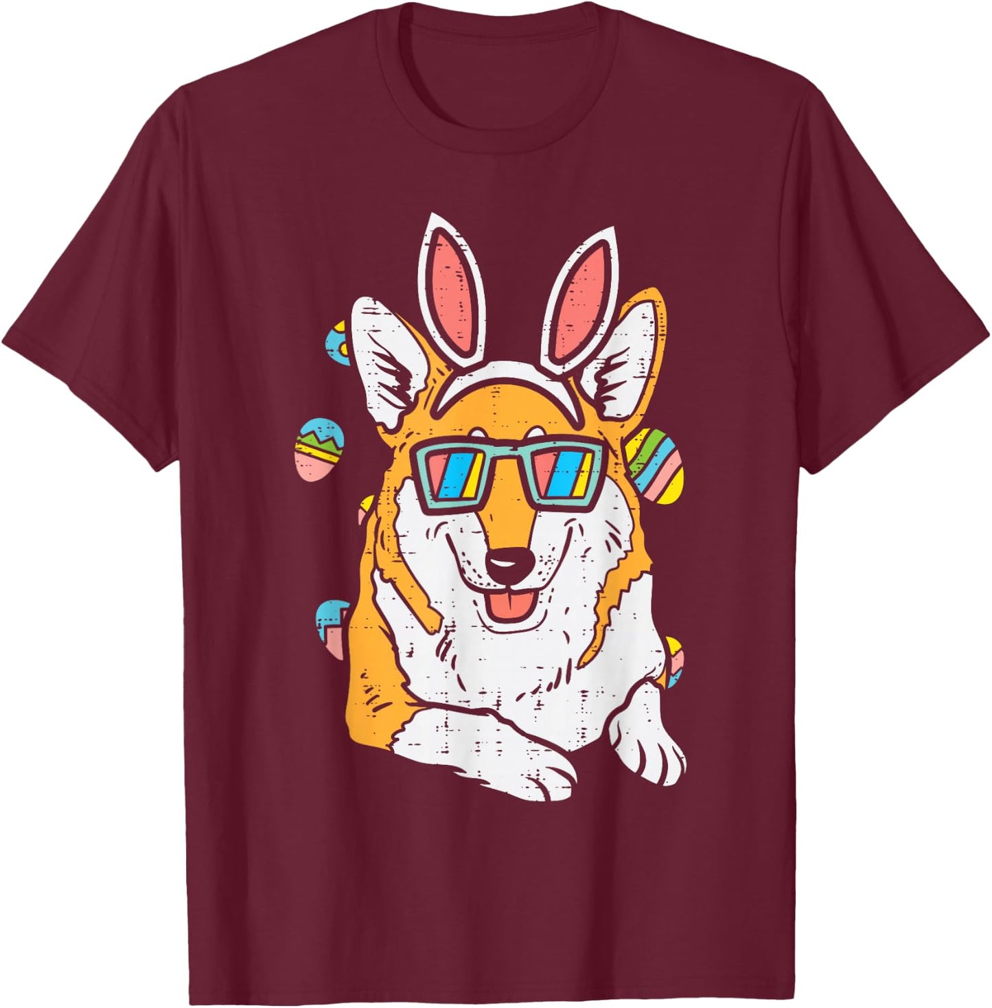 Welsh Corgi Bunny Ears Glasses Eggs Easter Dog Owner Lover T-Shirt - T-Shirt | Maroon