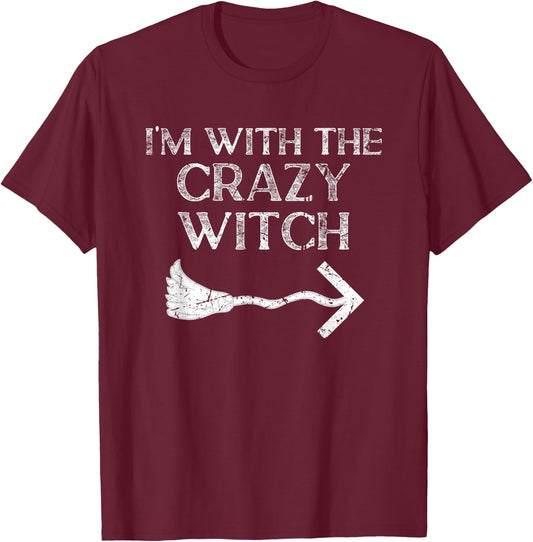 Im With The Witch Halloween Couple Costume For Husband T-Shirt - T-Shirt | Maroon