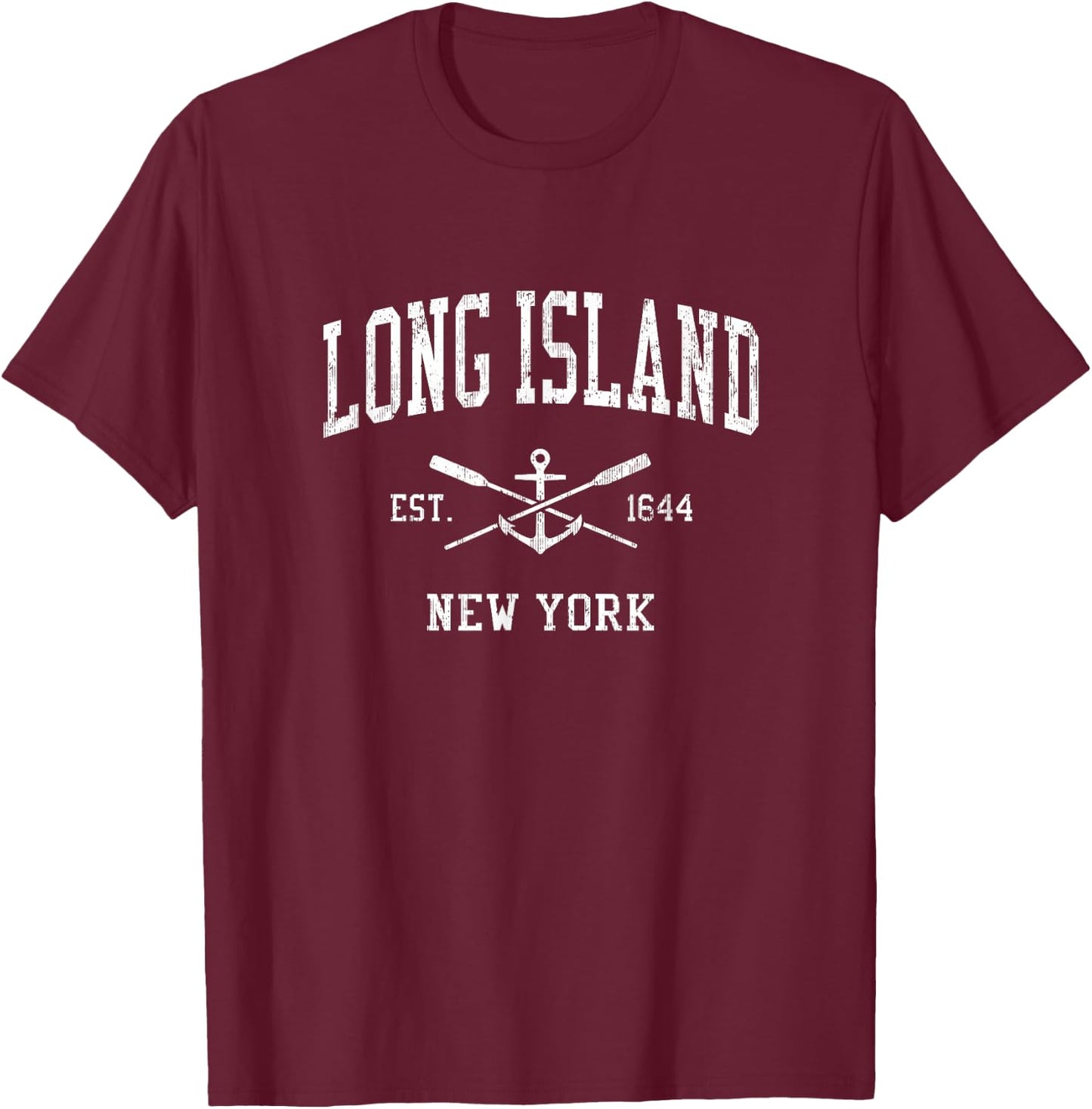 Long Island NY Vintage Crossed Oars & Boat Anchor Sports T-Shirt - T-Shirt | Maroon