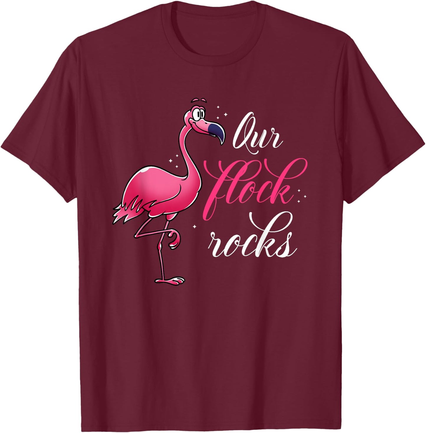 Our Flock Rocks Flamingo T-Shirt - T-Shirt | Maroon