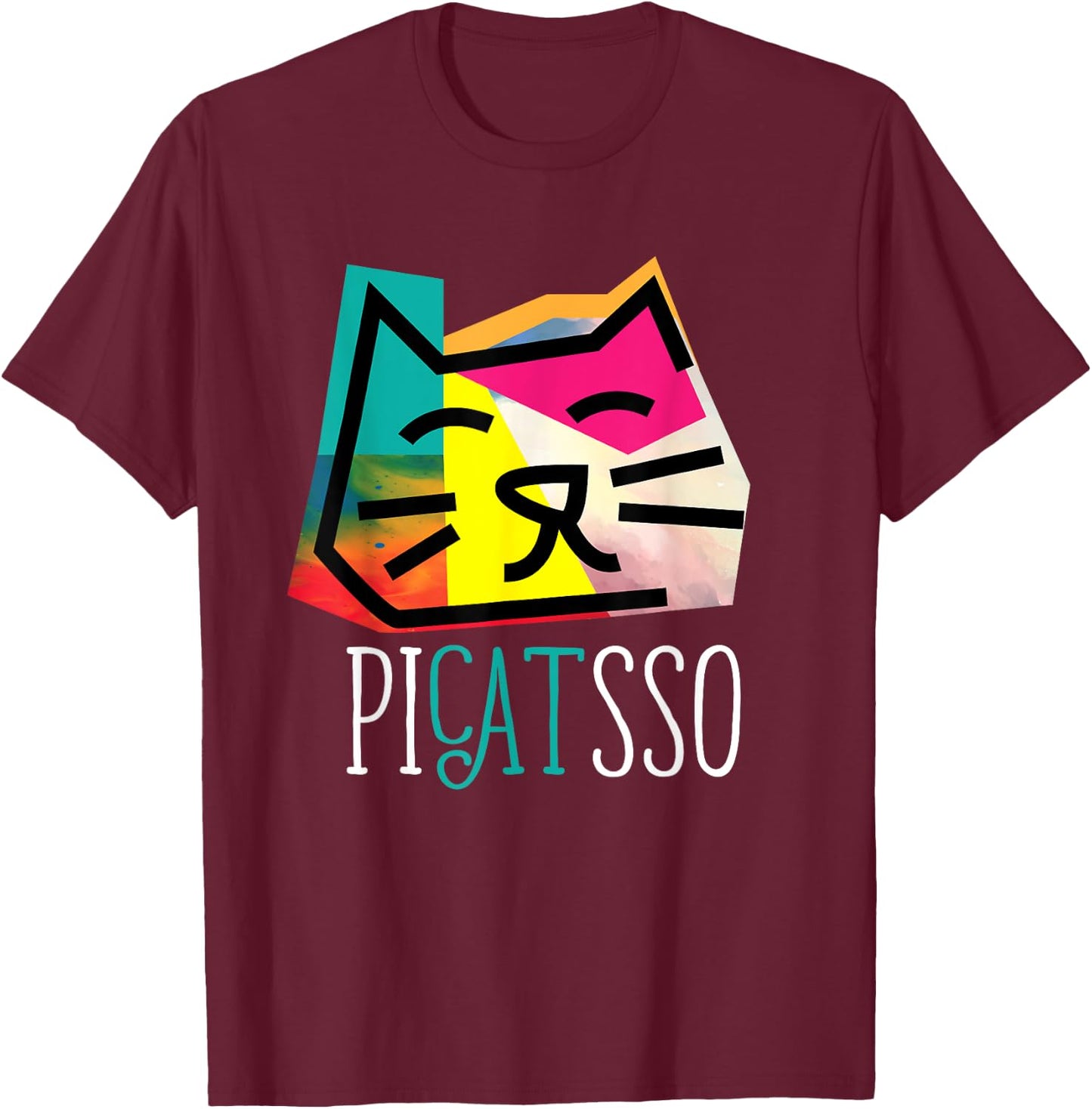 Artist I Art Teacher I Picatsso I Funny Abstract Cat Women Girls Kids T-Shirt - T-Shirt | Maroon