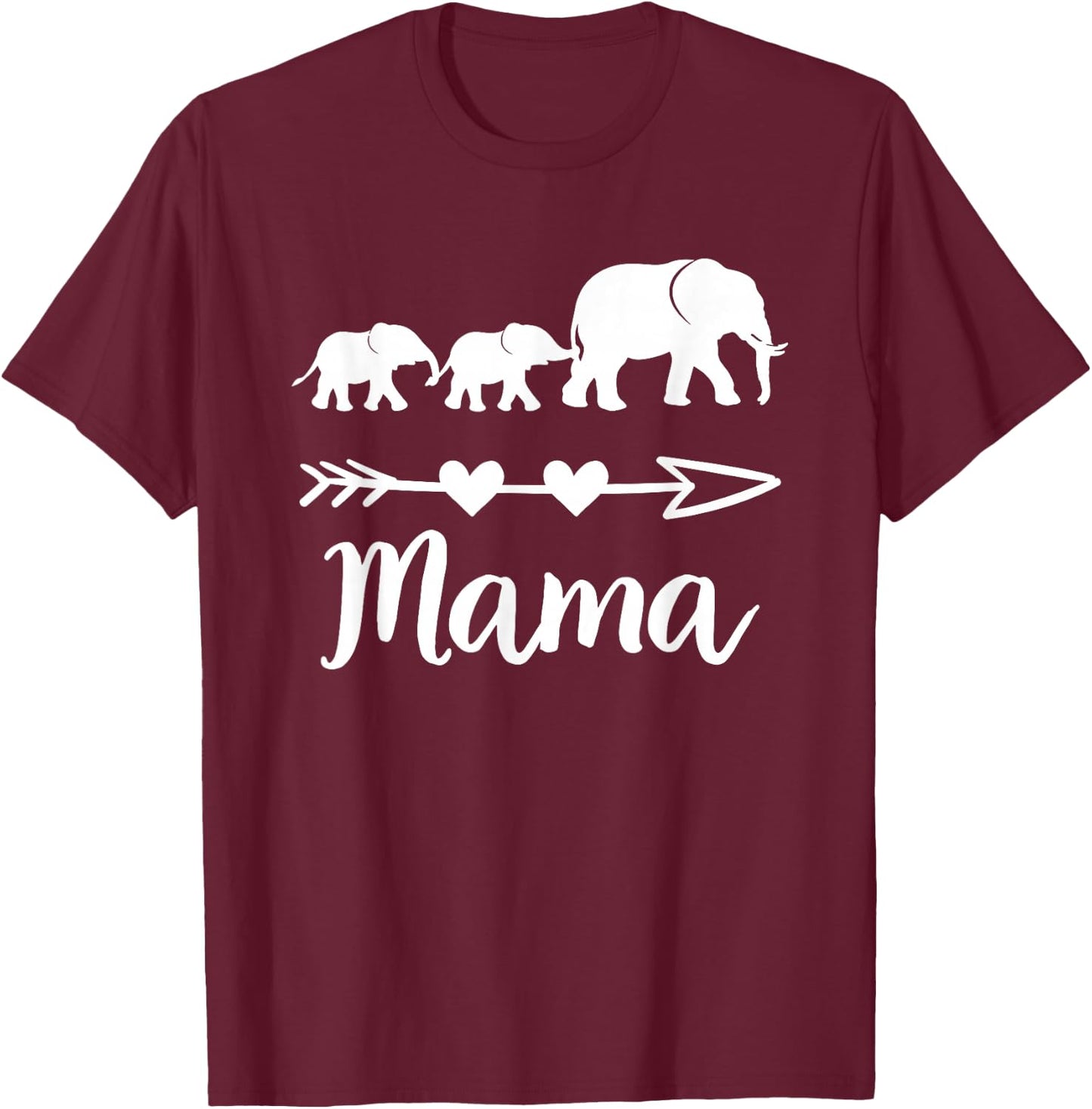 Mama Elephant 2 Babies Kids Mom of Two Cute Mothers Day T-Shirt - T-Shirt | Maroon