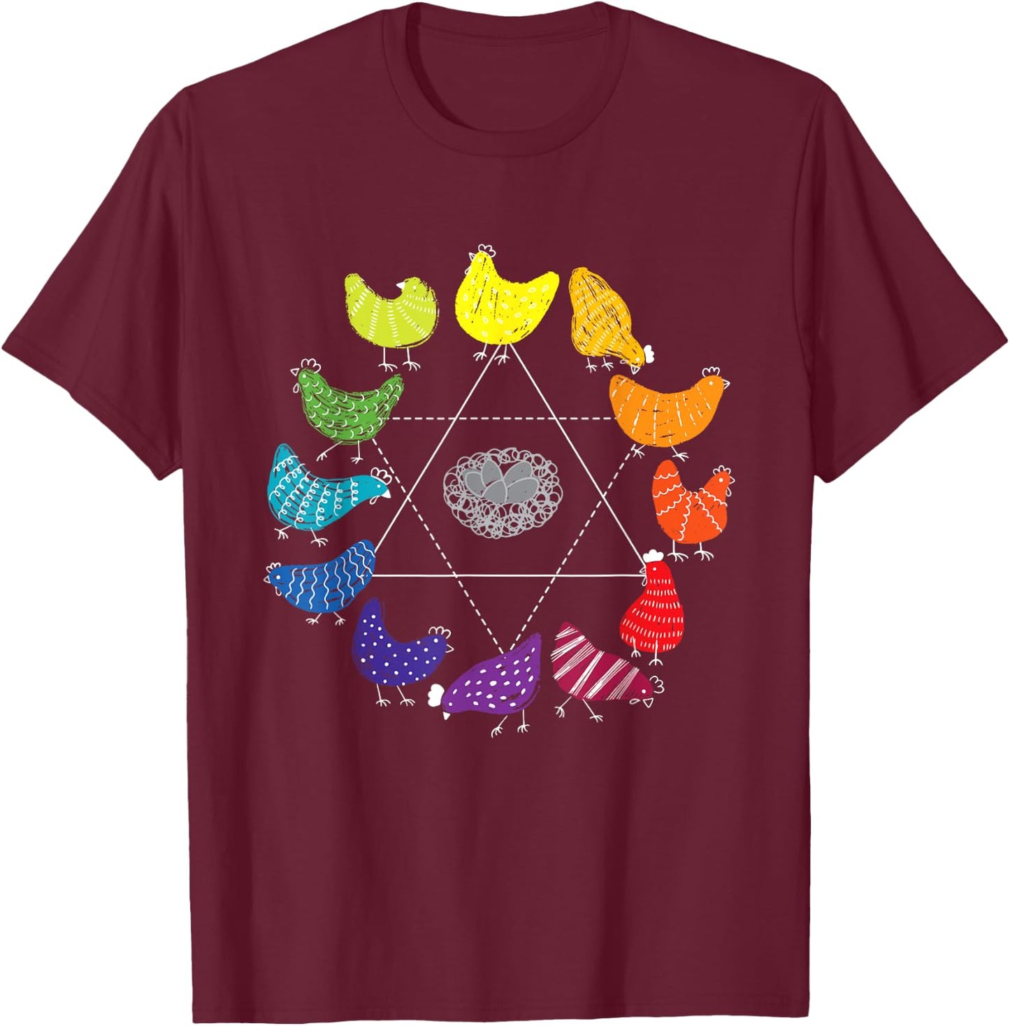 Chicken Themed Color Wheel Educational Art Teacher Artist Men Women Girls Kids T-Shirt - T-Shirt | Maroon