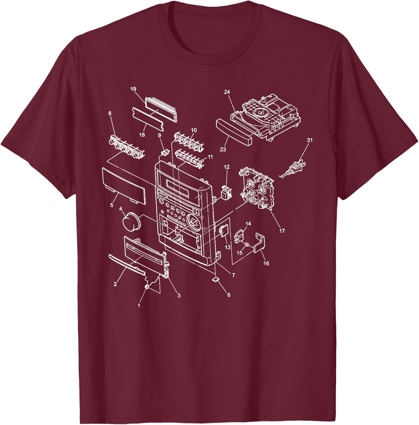 Vintage Blueprint - Car Vehicle Audio System Retro Chart Fun T-Shirt - T-Shirt | Maroon