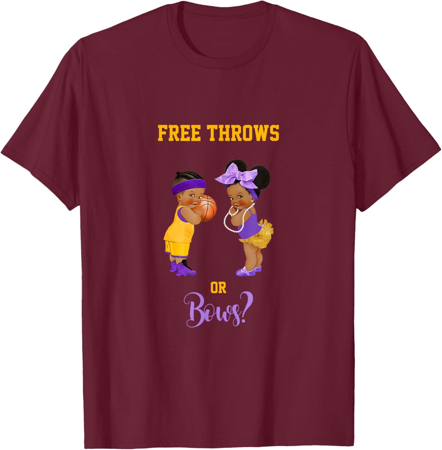 Free Throws or Bows? Basketball Baby Gender Reveal T-Shirt - T-Shirt | Maroon