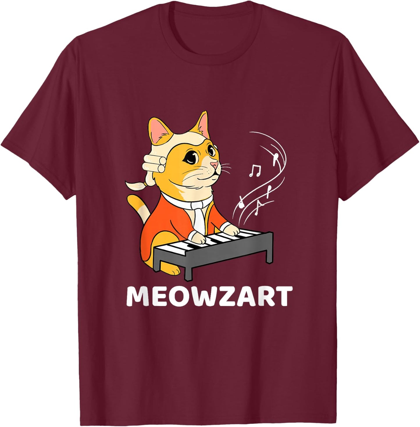 Meowzart Cat Playing Piano T-Shirt - T-Shirt | Maroon