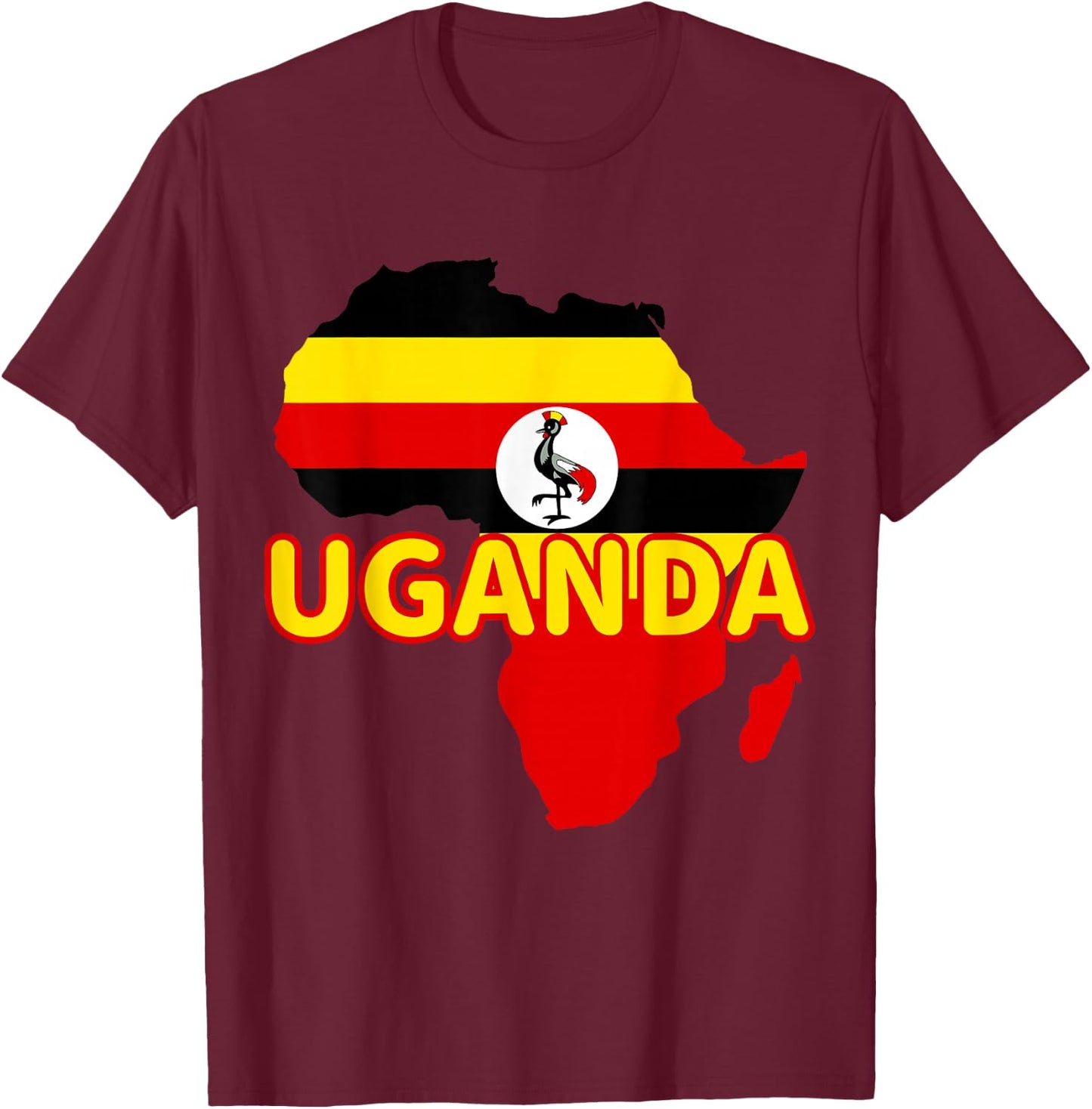 Uganda Ugandan Pride Flag Map Africa Print T-Shirt - T-Shirt | Maroon