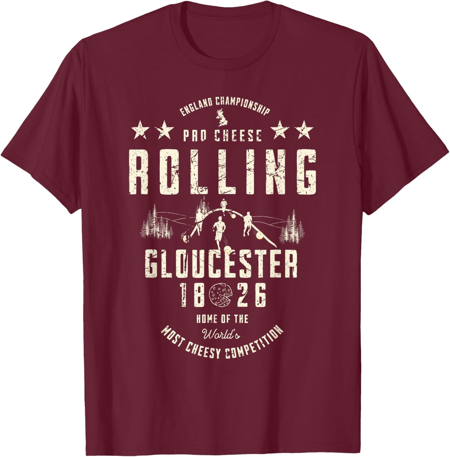 England Championship Cheese Rolling 1826 Vintage Sports T-Shirt - T-Shirt | Maroon