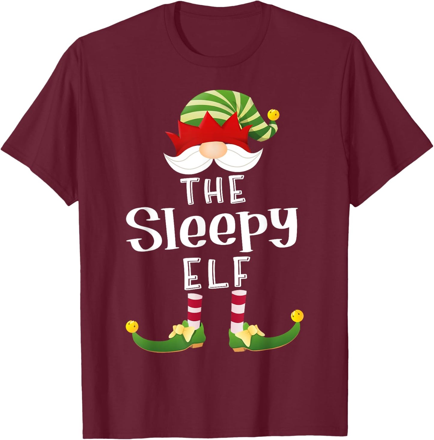Sleepy Elf Group Christmas Funny Pajama Party T-Shirt - T-Shirt | Maroon